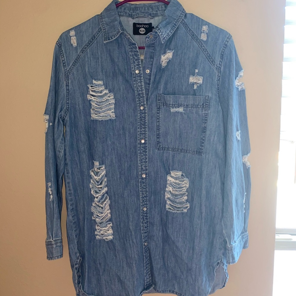Boohoo jean shirt with rips